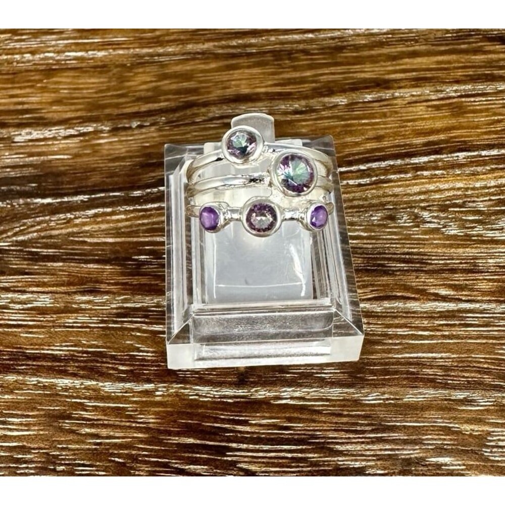 Amethyst and Mystic Topaz Multi Gemstone Sterling Silver Ring Sz 6.75